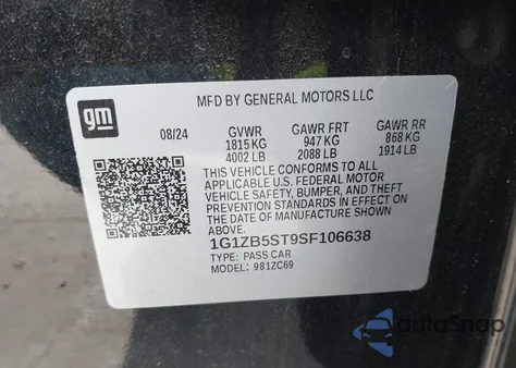 2025 Chevrolet Malibu Fwd Ls from USA, damaged, VIN 1G1ZB5ST9SF106638